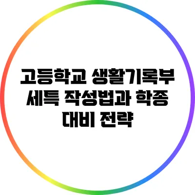 고등학교 생활기록부 세특 작성법과 학종 대비 전략