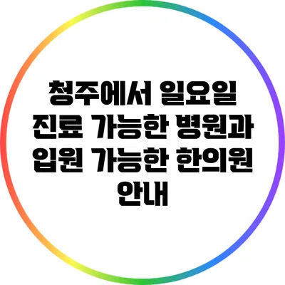청주에서 일요일 진료 가능한 병원과 입원 가능한 한의원 안내