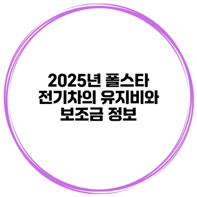 2025년 폴스타 전기차의 유지비와 보조금 정보