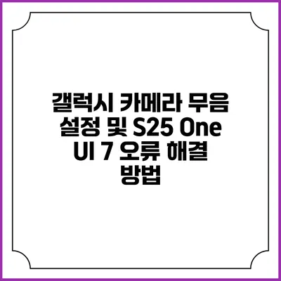 갤럭시 카메라 무음 설정 및 S25 One UI 7 오류 해결 방법